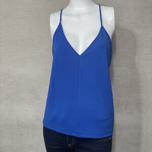 Zara Blue Strappy V Neck Cami Tank Top Small Liquid Y2K Modern Preppy Classic‎